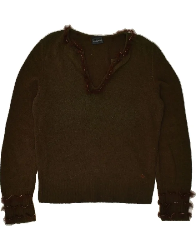Super Sale ROCCOBAROCCO Womens V-Neck Jumper Sweater IT 40 Small Khaki Wool