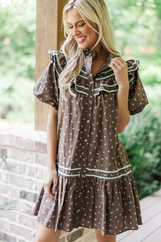 Exclusive Savings I See You There Brown Bow Printed Dress