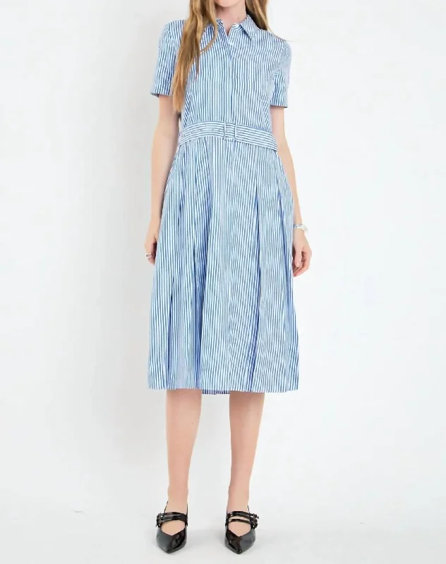 Exclusive Savings Cindy Striped Midi Dress In Blue/white