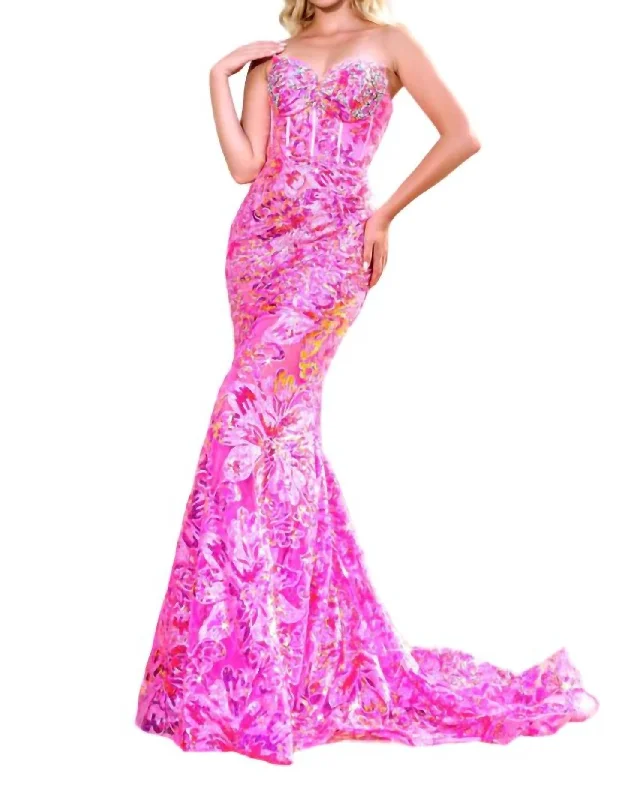 Final Clearance Mermaid Sweetheart Prom Dress In Pink Mulit
