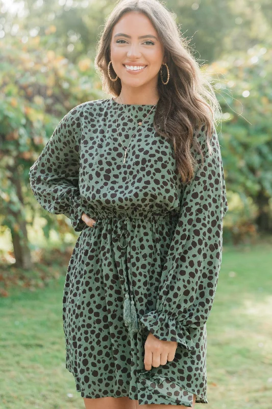 Early Access Make Your Point Olive Green Leopard Dress