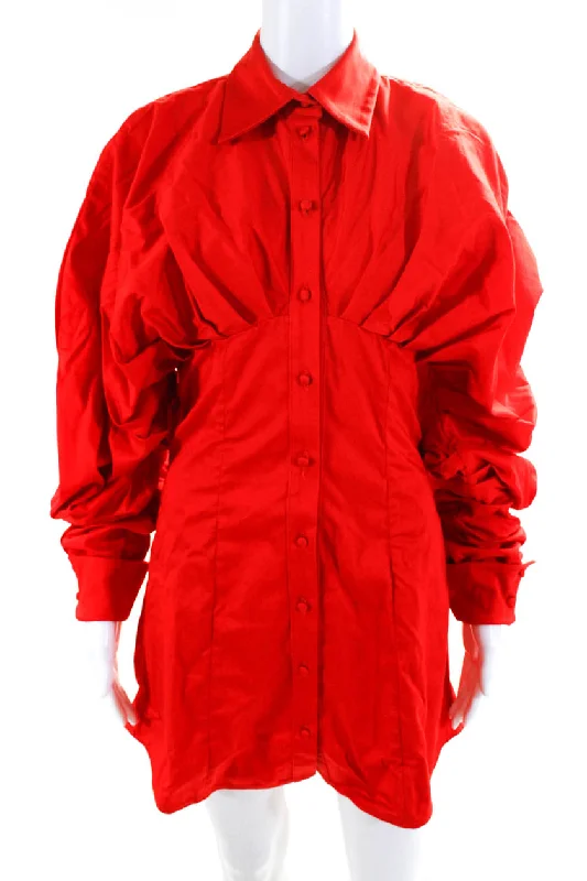Online Only Aliette Womens Puff Sleeve Button Down Dress - Red