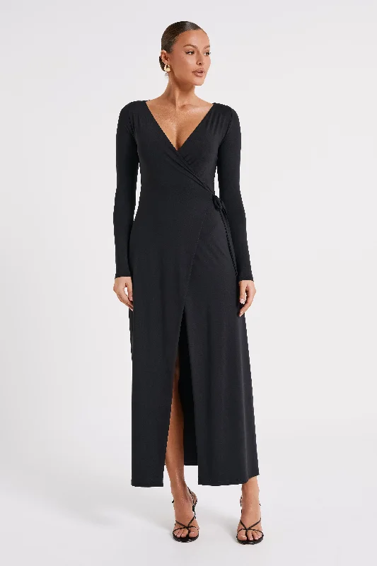 Super Sale Gillian Recycled Nylon Wrap Maxi Dress - Black