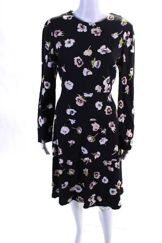 Bargain Prices Lela Rose Women's Round Neck Long Sleeves Tiered Midi Dress Floral
