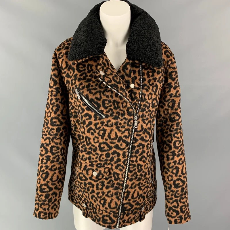 Amazing Deals AVEC LES FILLES Size M Black & Brown Animal Print Polyester Coat
