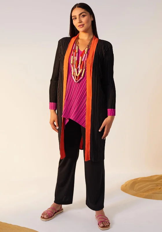 Hurry In Ora Pleated Kimono Style Jacket, Black Multi