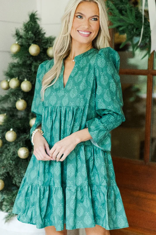 Exclusive Offers In Your Happy Place Emerald Medallion Print Dress