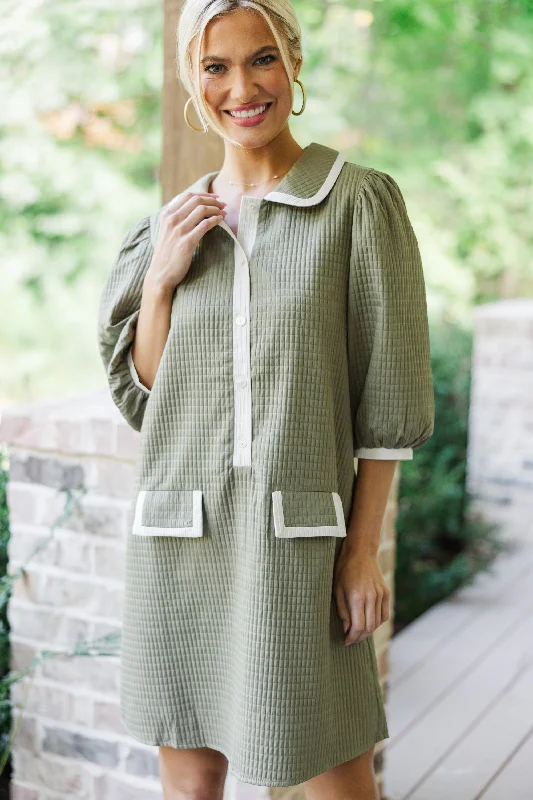 Big Discounts THML: What A Joy Olive Green Textured Dress