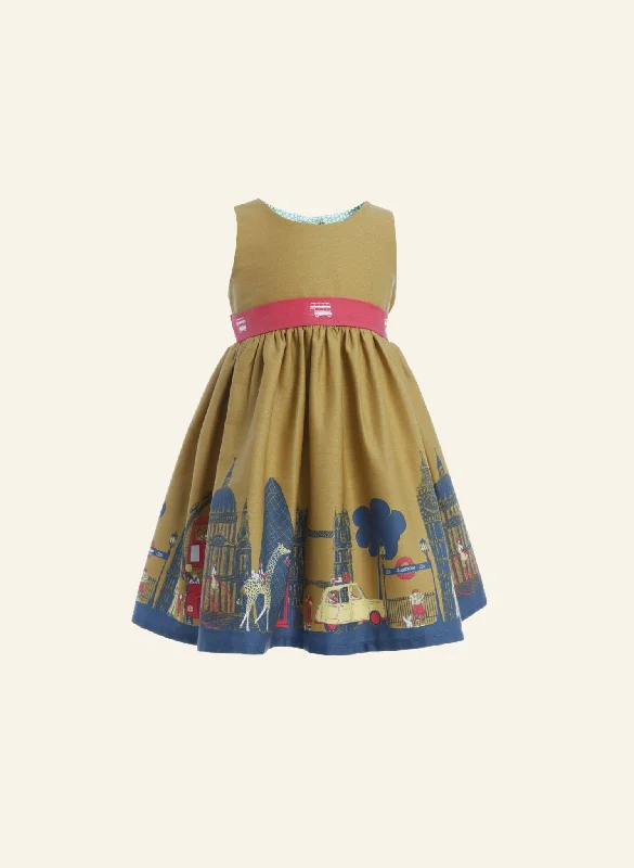 Daily Deals Martha Baby / Toddler Dress - Mustard Yellow London Print