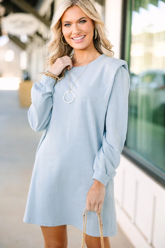 Price Reduction Do What You Love Light Blue Padded Shoulder Dress
