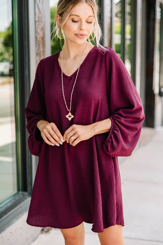 Lowest Price Loud And Clear Plum Purple Bubble Sleeve Dress