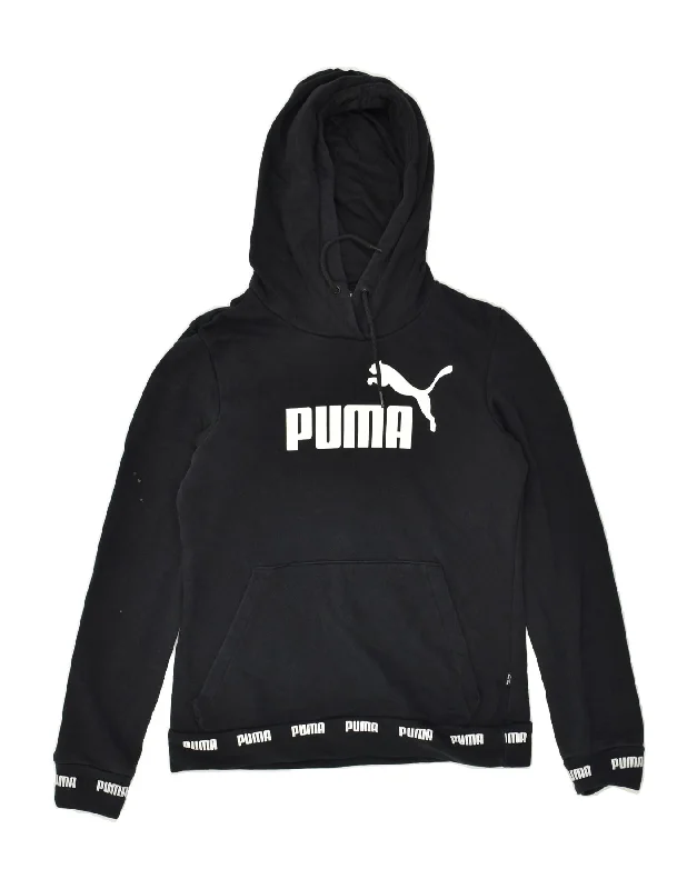 Limited Availability PUMA Womens Graphic Hoodie Jumper UK 10 Small Black Cotton