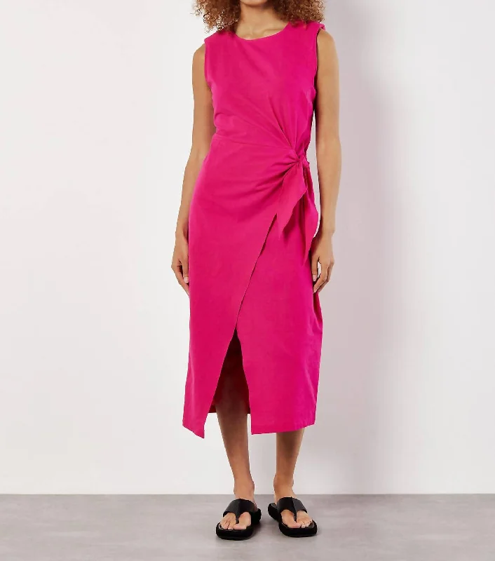Reduced Prices Wrap & Knot Cotton Midi Dress In Fuchsia