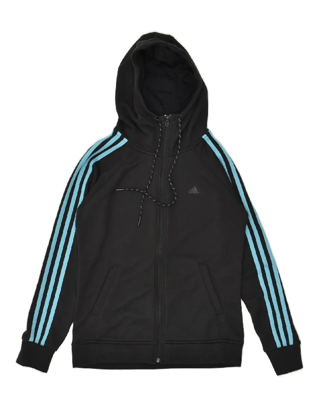 Price Break ADIDAS Womens Zip Hoodie Sweater UK 8/10 Small Black Colourblock Polyester
