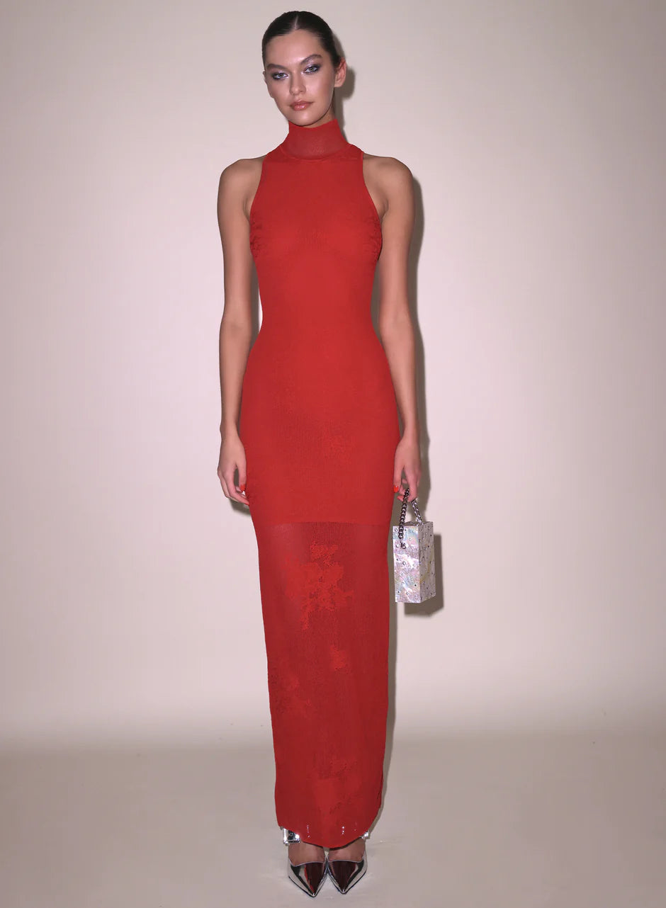 Best Bargains Fleur Du Mal - Lace Pointelle Racer Dress - ruby red