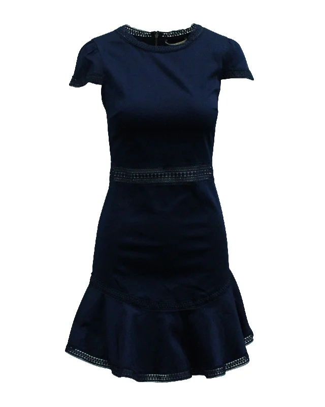 Deal of the Week Alice + Olivia Lace Paneled Short Dress in Navy Blue Cotton