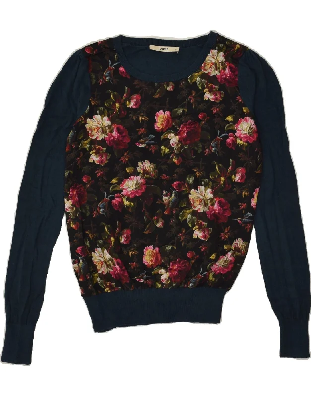 Act Now OASIS Womens Crew Neck Jumper Sweater UK 6 XS Navy Blue Floral