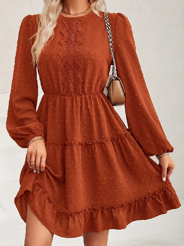 Final Sale Lace Detail Swiss Dot Round Neck Mini Dress