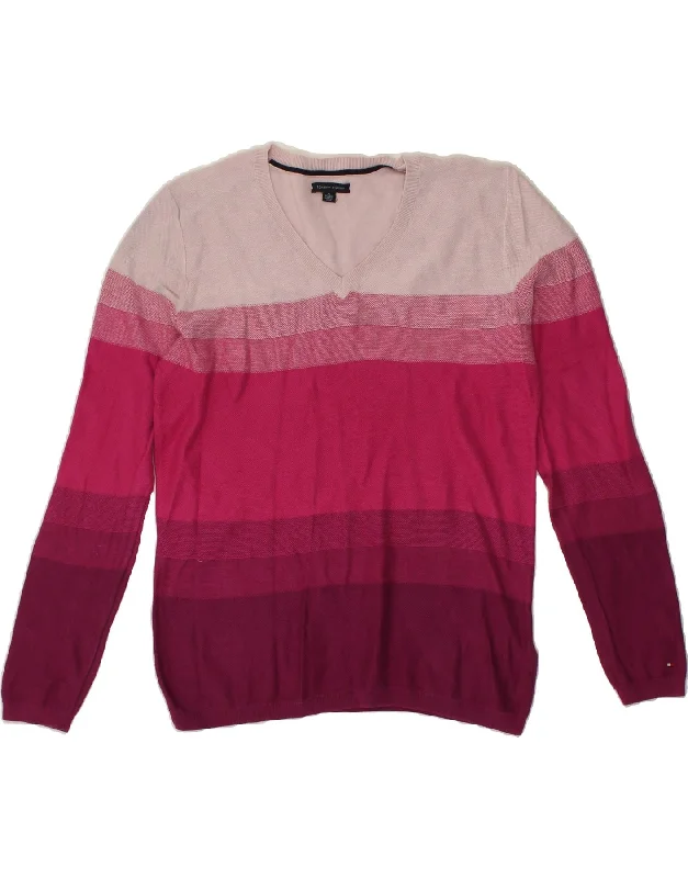 Today Only TOMMY HILFIGER Womens V-Neck Jumper Sweater UK 18 XL Pink Colourblock