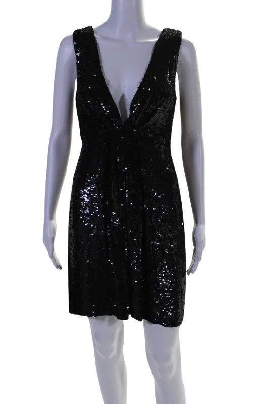 Super Sale Joseph Womens Silk Sequined V Neck Sleeveless A Line Dress Black
