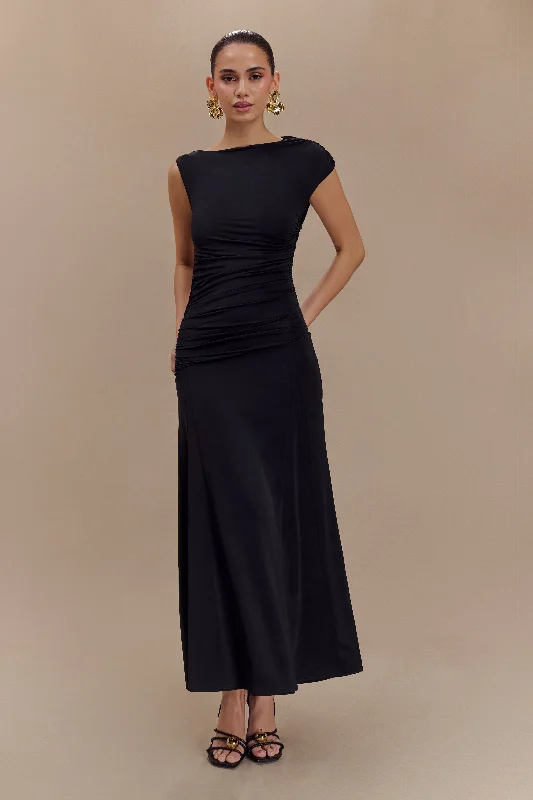 Super Sale Navanna Asymmetric Slinky Midi Dress - Black