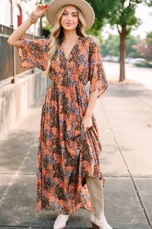 Shop and Save On The Edge Brown Ditsy Floral Maxi Dress