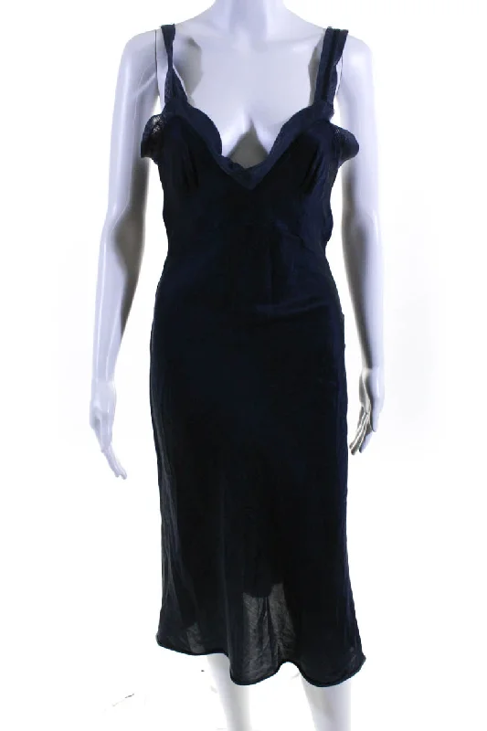 Super Savings Brazeau Tricot Womens Lizzy Tulle Hem Satin V Neck Midi Sheath Dress Navy