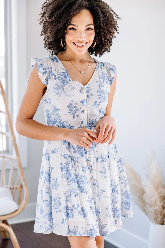 Daily Specials The Real You Ivory and Blue Floral Dress