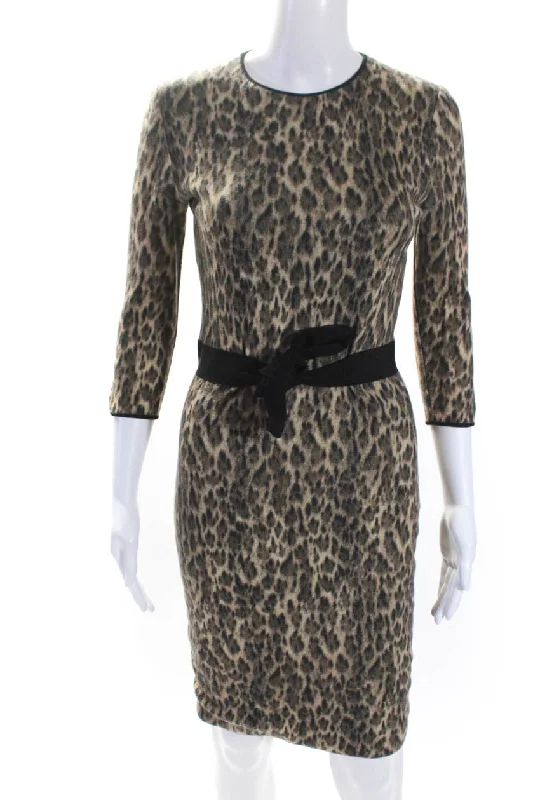 Today's Special Giambattista Valli Womens Brown Animal Print Long Sleeve Sweater Dress