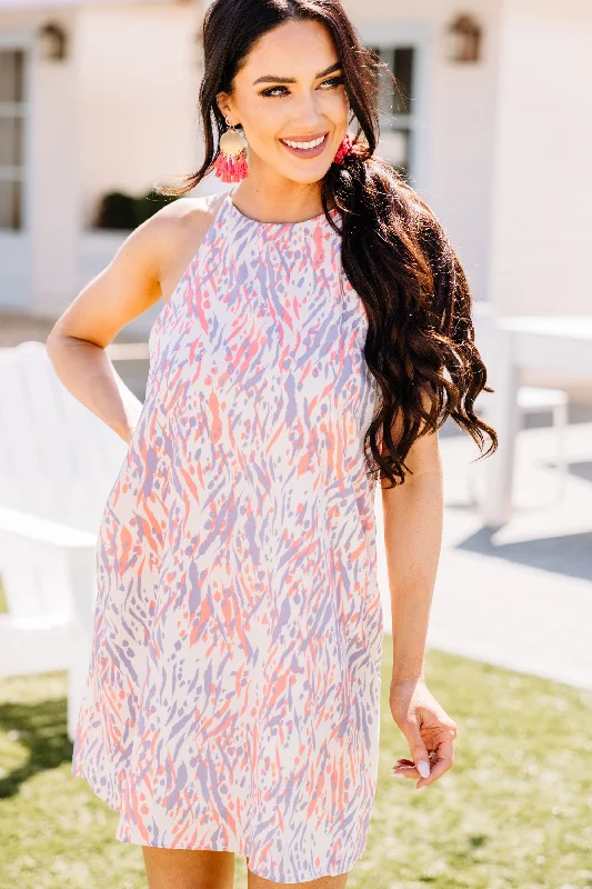 Major Savings Speak To Me Coral Pink Abstract Shift Dress