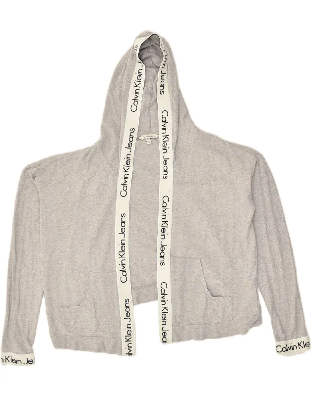 Deal Dash CALVIN KLEIN Womens Hooded Cardigan Sweater UK 6  XS Grey Cotton