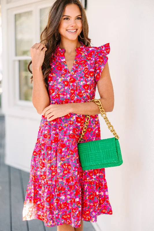 Final Clearance Make It Your Own Fuchsia Pink Floral Tiered Dress