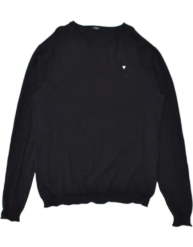 Great Bargains GUESS Womens Boat Neck Jumper Sweater UK 16 Large Navy Blue Cotton