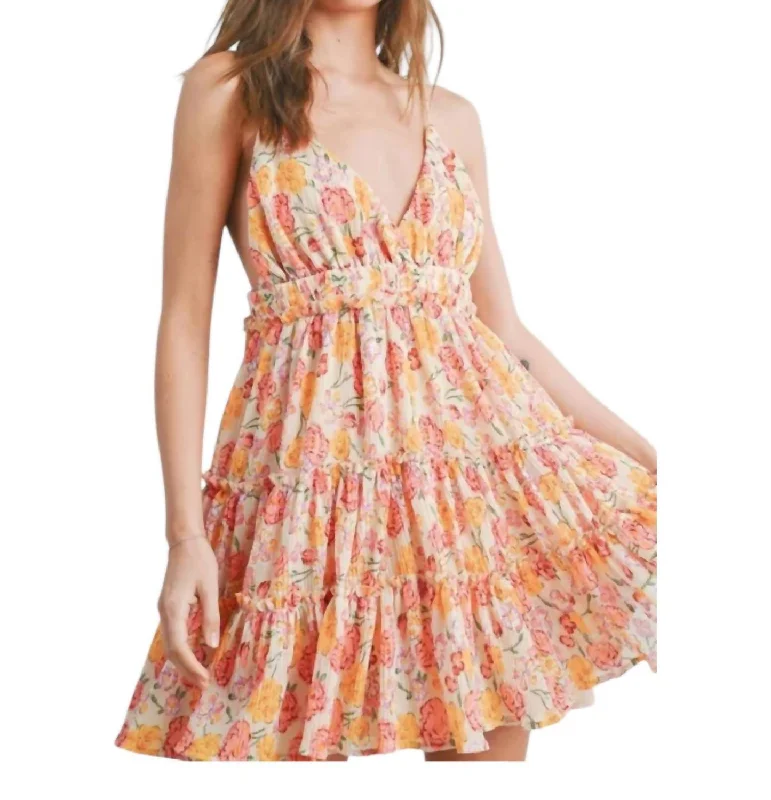 Price Reduction Floral Baby Doll Sundress In Cream Multi