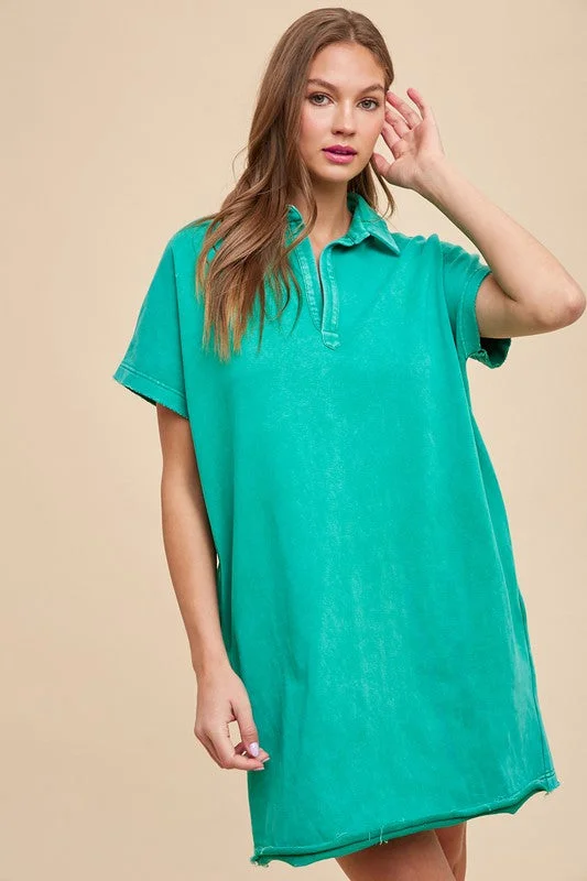 Steals and Deals Annie Wear Mineral Washed Johnny Collar Short Sleeve Dress