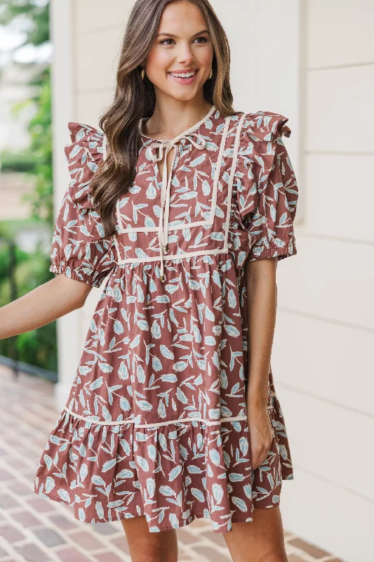 TIME-Limited Offer In The Moment Brown Floral Babydoll Dress