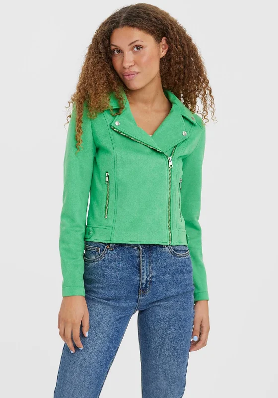 Final Markdown Vero Moda Jose Faux Suede Biker Jacket, Bright Green