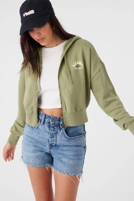 Price Fest O'Neill Darcie Zip Hooded Sweatshirt-Oil Green