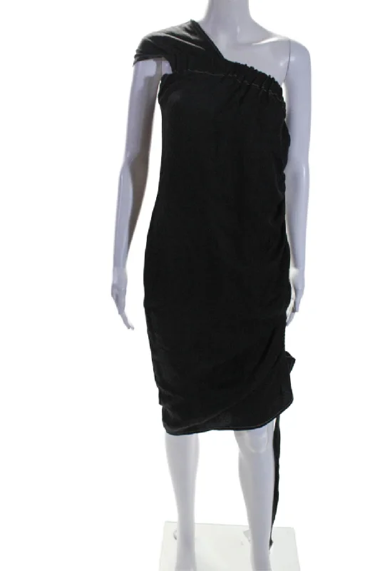 Massive Deals Maria + Cornejo Womens Brown Linen Drape Off Shoulder Clio Dress
