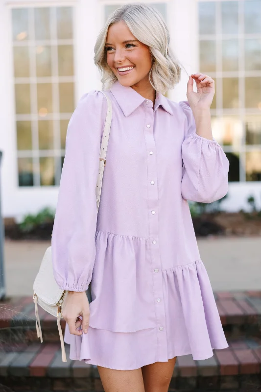 Limited Quantity It's Your Place Lilac Purple Corduroy Button Down Dress