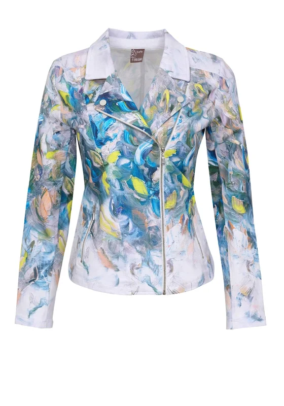 Lowest Prices Dolcezza Paint Stroke Lapel Collar Zip Jacket, Silver Multi