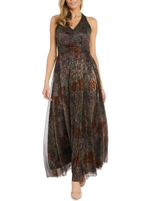 New Deals Womens Maxi Metallic Evening Dress
