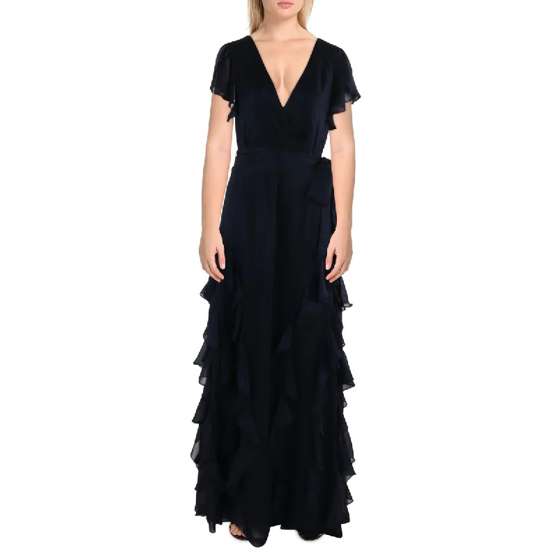 Closeout Womens Full Length Ruffled Evening Dress