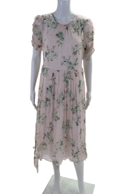 Instant Savings ML Monique Lhuillier Womens Floral Print Short Sleeve A-Line Dress Pink