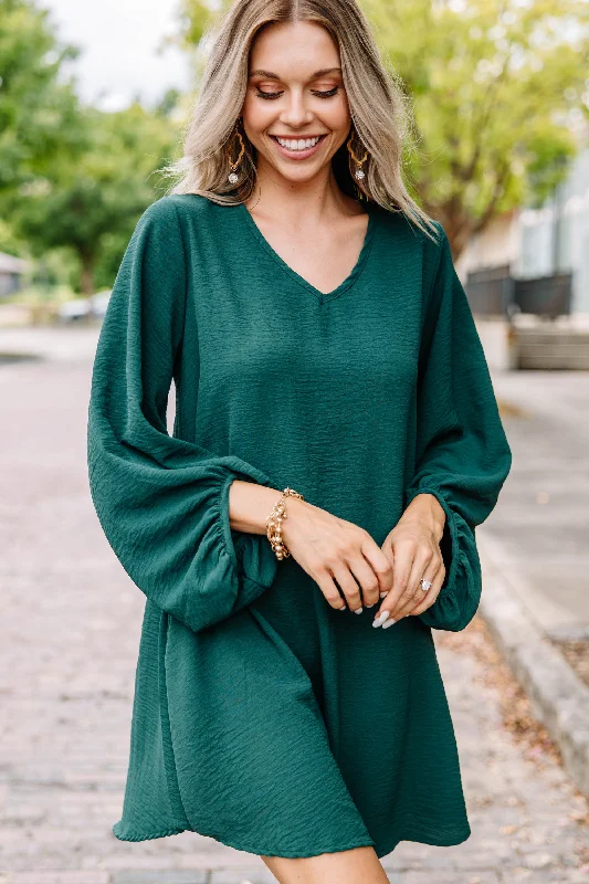 Price Rollback Loud And Clear Forest Green Bubble Sleeve Dress