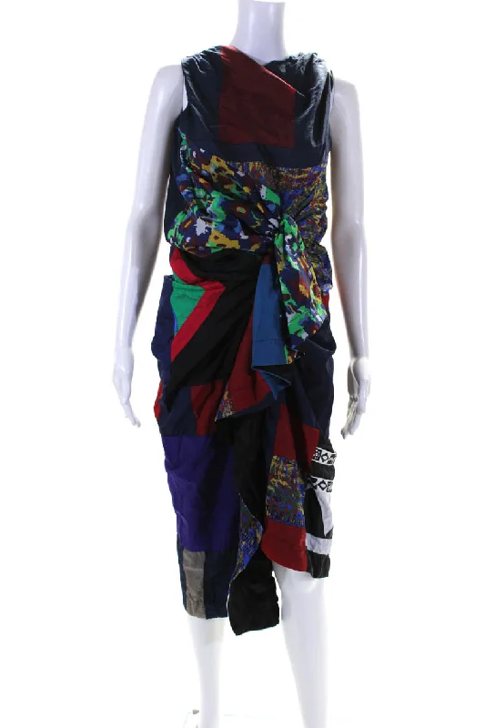 Today’s Special AZ Factory Womens Upcycled Windbreaker Midi Sheath Dress Multicolor
