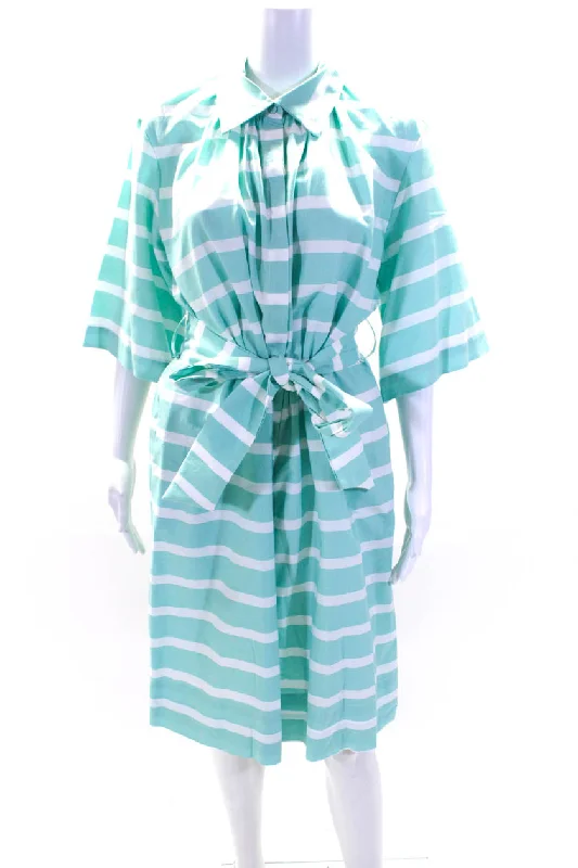 Weekend Special Milva-Mi Womens Short Sleeve Striped Belted Shirt Dress Mint Green