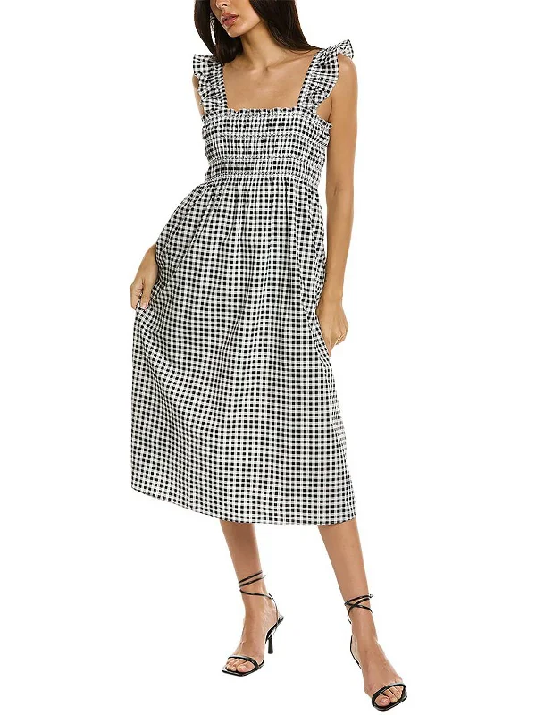 Stock Up and Save Womens Checkered Poplin Midi Dress