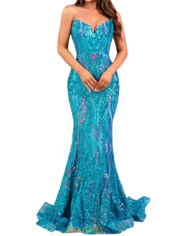 Clearance Items Mermaid Sweetheart Maxi Dress In Blue Turquoise