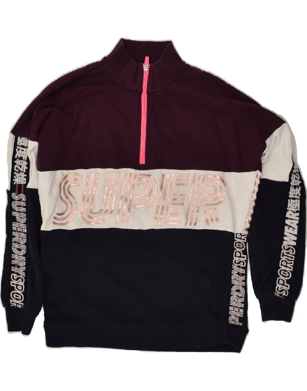 Buy More, Save More SUPERDRY Womens Graphic Zip Neck Sweatshirt Jumper UK 12 Medium  Black